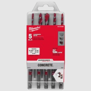 Milwaukee 5 Piece Shockwave Carbide Hammer Drill Bit Set