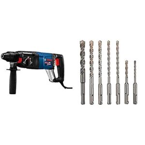 BOSCH 11255VSR Bulldog Xtreme 8 Amp 1 Inch Corded Variable Speed SDS-Plus Concrete/Masonry Rotary Hammer and BOSCH HCK001 7 Piece Carbide-Tipped SDS-plus Rotary Hammer Drill Bit Set
