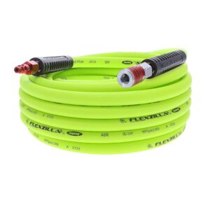 Flexzilla Air Hose with ColorConnex Industrial Type D Coupler and Plug, 3/8 in. x 35 ft., Heavy Duty, Lightweight, Hybrid, ZillaGreen - HFZ3835YW2-D