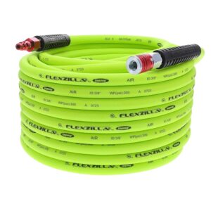 Flexzilla Air Hose with ColorConnex Industrial Type D Coupler and Plug, 3/8 in. x 100 ft., Heavy Duty, Lightweight, Hybrid, ZillaGreen - HFZ38100YW2-D