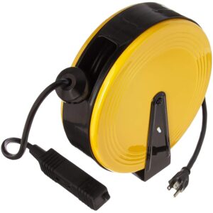 Bayco CA-800B2 Retractable Metal Cord Reel with Three Outlets and Circuit Breaker, 30-Feet