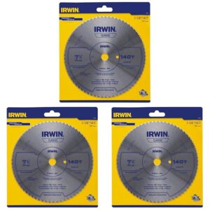 IRWIN Tools Classic Series Steel Corded Circular Saw Blade, 7 1/4-inch, 140T, .087-inch Kerf (11840) (Pack of 3)