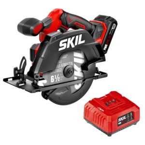SKIL 20V Brushless 6-1/2In. Cordless Compact Circular Saw Kit for Wood Cutting including 2.0Ah Battery and Charger-CR6413B-11