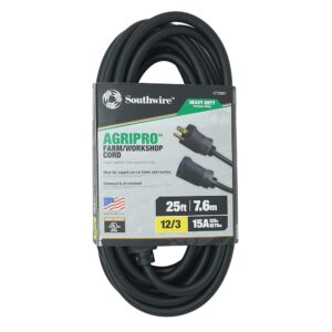 Southwire AGRIPRO 12/3 Heavy Duty Extension Cord, 25ft, Farm/Workshop Cord, SJTOW, Black, 67729001