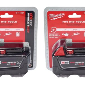 Milwaukee 48-11-1850R M18 18V 5Ah XC Extended Capacity Resistant Battery 2 Pack, (48-11-1850Rx2)