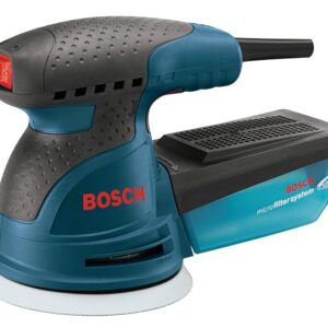 BOSCH ROS20VSC Palm Sander 2.5 Amp 5 Inch Corded Variable Speed Random Orbital Sander, Polisher Kit with Dust Collector and Soft Carrying Bag